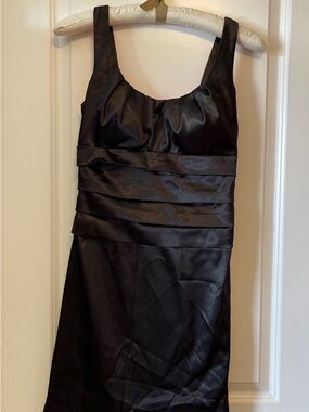 B Darlin Black Satin Pleated Midi Dress